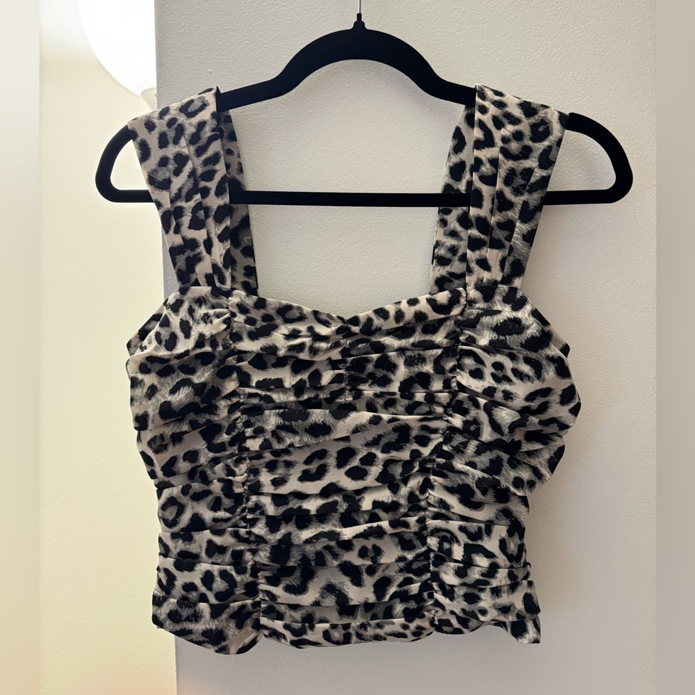Express Leopard Print Sweetheart Crop Top | Black & White